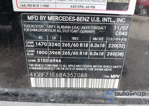 2008 Mercedes-Benz Gl 450 4Matic z USA, uszkodzony, nr VIN 4JGBF71E68A352088